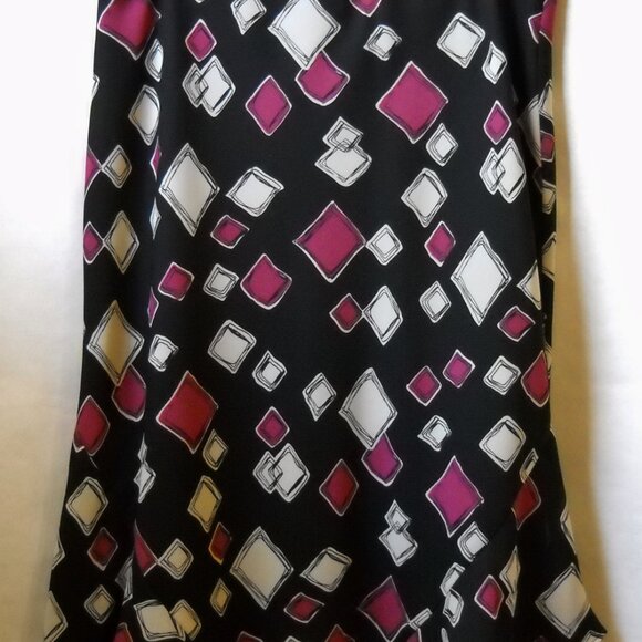 Axcess Liz Claiborne Skirt Black Pink White Boxes Lined Flared Bottom Size 10 - Picture 3 of 6
